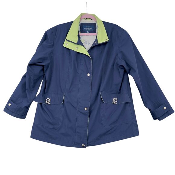 Mackintosh New England Navy Blue Jacket Snap Buttons Pockets Collared Size‎ XL - Picture 1 of 8